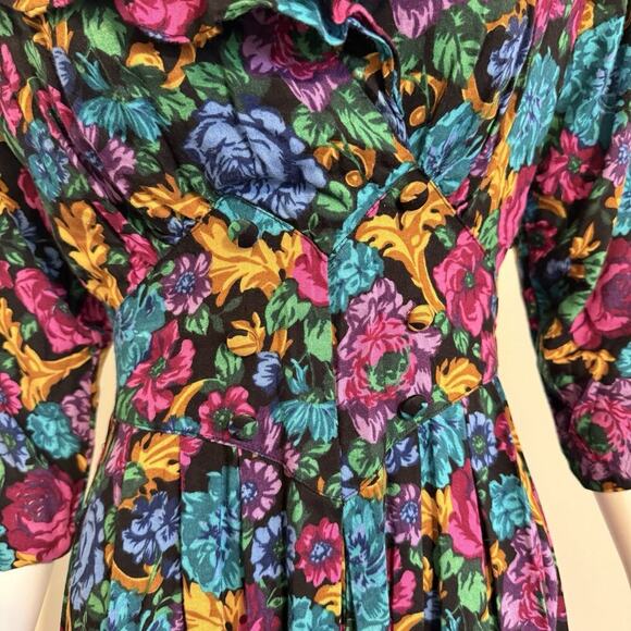 Vintage Sarah Taylor Floral Dress Size 6 80/90s Puff Sleeves - Picture 4 of 16